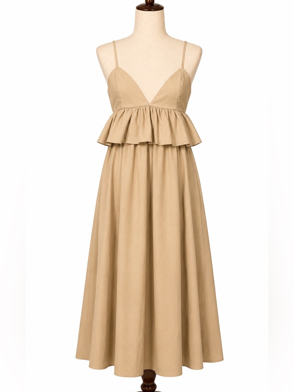 NWT We Wore What Beige Spaghetti-Strap Peplum Maxi Dress- 10
